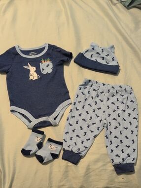 Baby Essentials Navy and Light Blue Bunny 5-Piece One-Piece Set